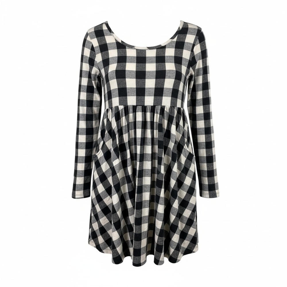 Hanna Andersson Dress Kids‎ 12 Buffalo Plaid Long Sleeve Pockets Cotton Stretch